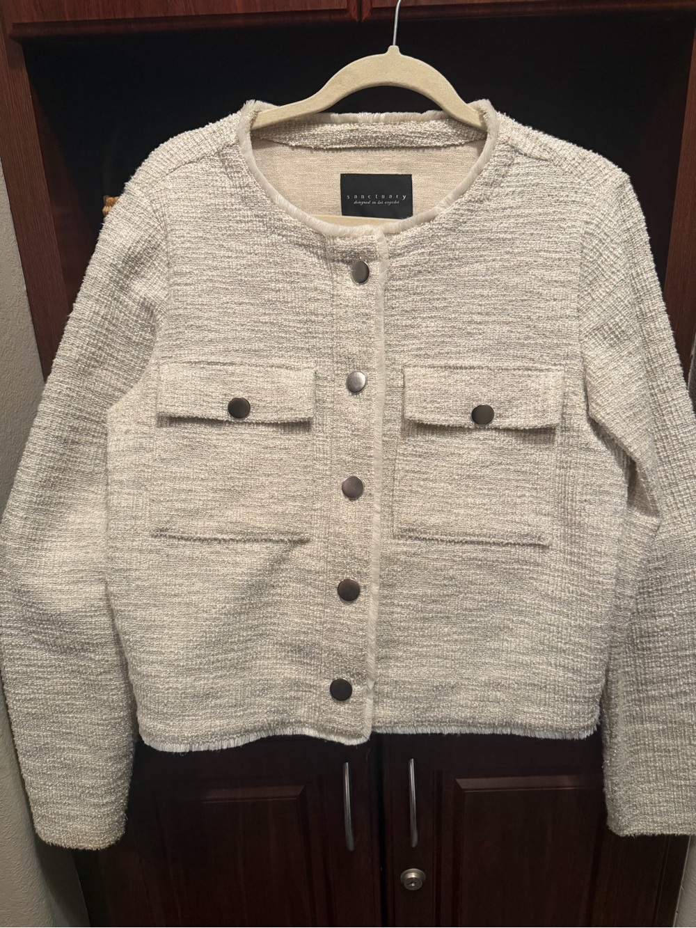 Sanctuary Cream Bouclé Snap-Front Jacket